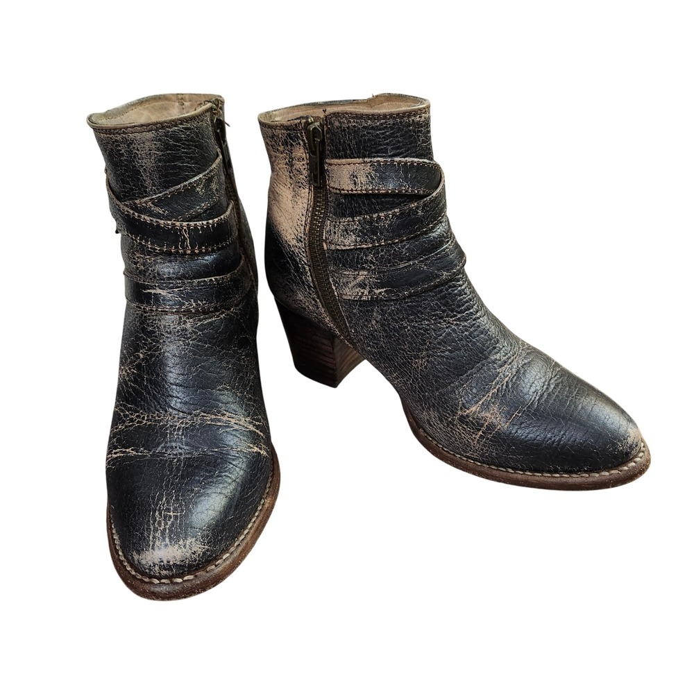 Bed Stu Black Distressed Leather Ankle Boots